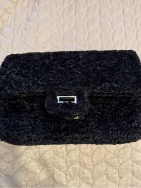 Black Faux Fur Crossbody Bag with gold Accent